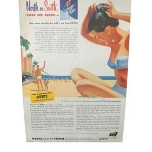 Vintage 1952 Hertz North or South East or West Ad Advertisement